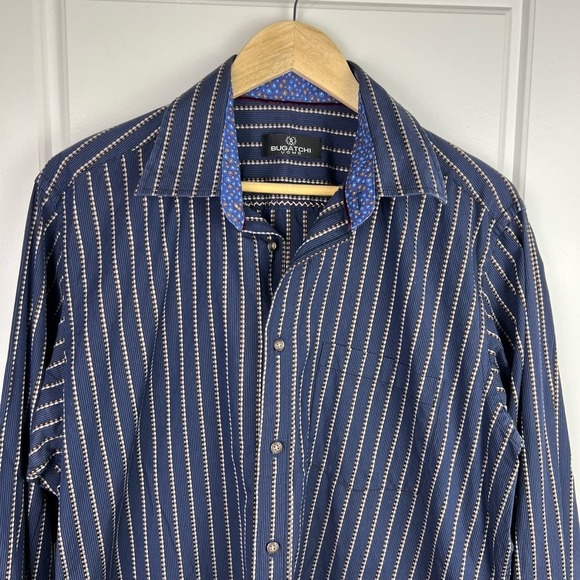 EUC Designer Bugatchi Uomo Men's Luxury Casual Cotton Dress Shirt Flip Cuffs XL - Picture 10 of 10